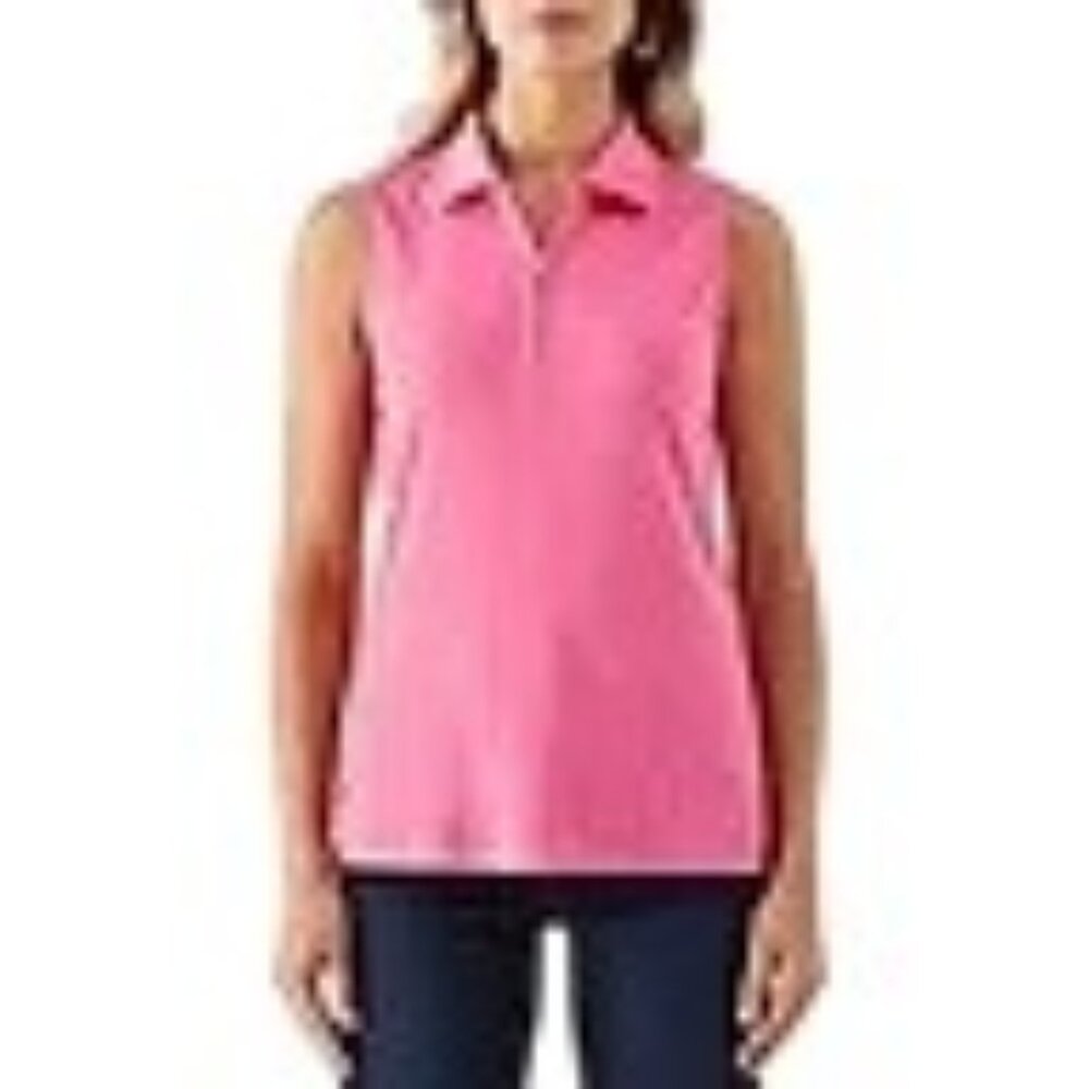 Rafaella $49 Womens Sleeveless Polo Shirt With Zip Neck Bright‎ Pink Size MD NWT